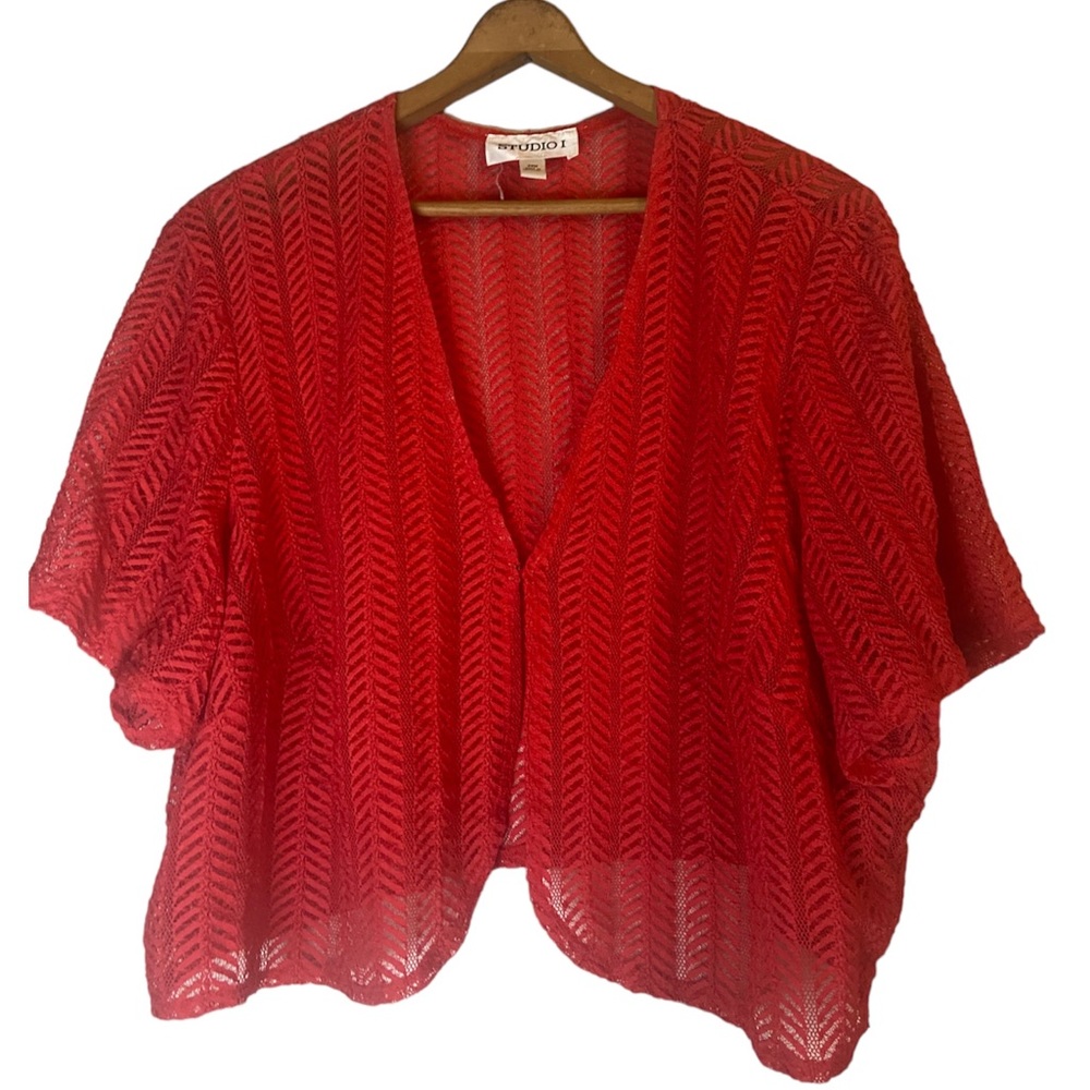 Studio I red short sleeve summer shrug womens plus 20 W modest bolero